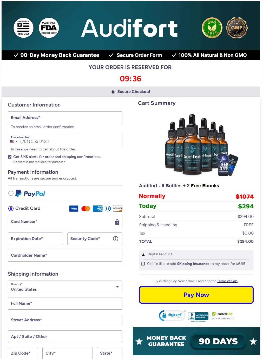 Secure Audifort checkout page for placing your order